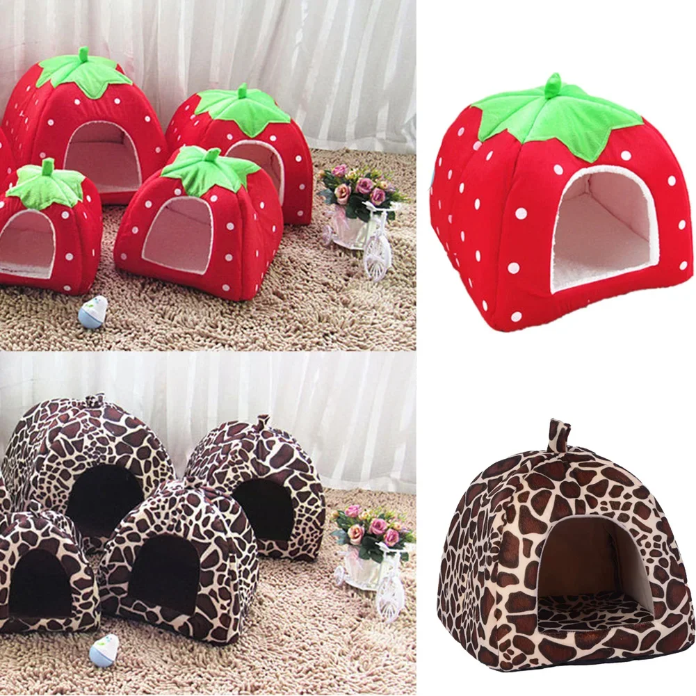 Cute Strawberry Pet Dog Cat House Foldable Warm Soft Winter Dog Bed Sofa Cave Puppy Dog House Kennel Nest for Small Dogs Cats - Image 3