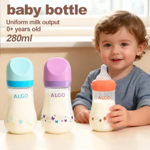 280ml Baby Bottle PP Material, Curved Large Diameter Design, Shock-resistant, 0-6 Months Newborn Can Use, Three Colors Available