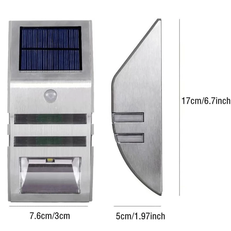 Solar Fence Light Stainless Steel Outdoor Waterproof Solar Powered Deck Light Wall Mount Yard Patio Motion Sensor Security Light - Image 6