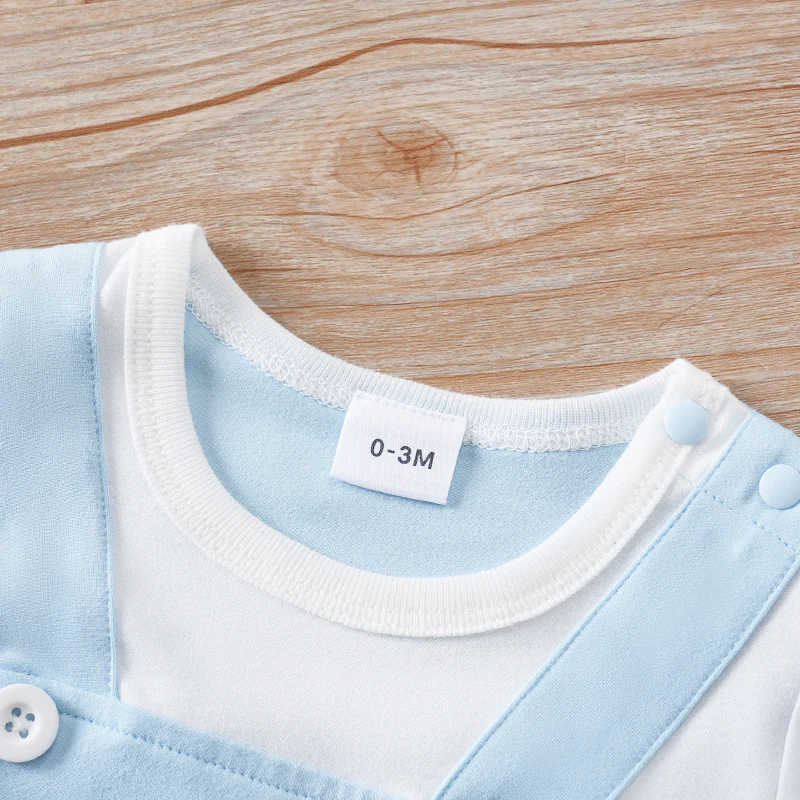 Newborn baby fake two-piece suspenders pink blue giraffe soft, comfortable and cute round-neck jumpsuit - Image 4