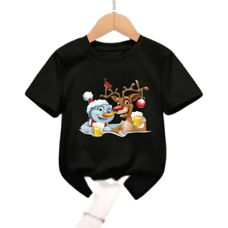 Christmas New Boys and Girls Baby Cartoon Cute Santa Claus Elk Print Short Sleeve T-shirt Huggy Wuggy Pride Tshirt Tops Tee - Image 2