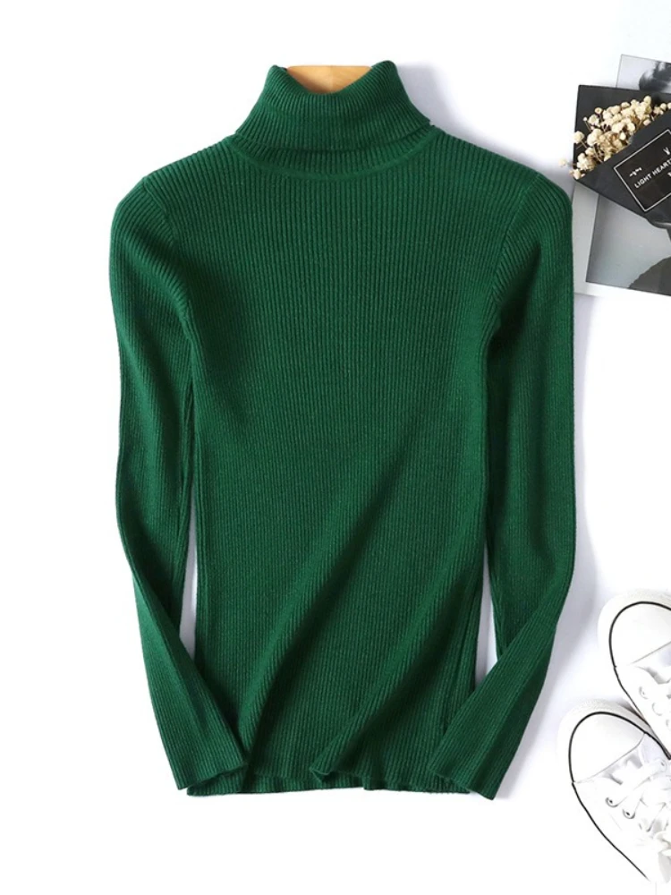 New Autumn Winter Women Knitted Turtleneck Sweater Casual Soft Polo-neck Jumper Fashion Slim Elasticity Solid Ribbed Pullovers - Image 2