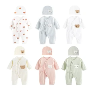 Newborns Romper Hat Set Baby Jumpsuit Autumn Outfit Long Sleeves Unisex Bodysuit