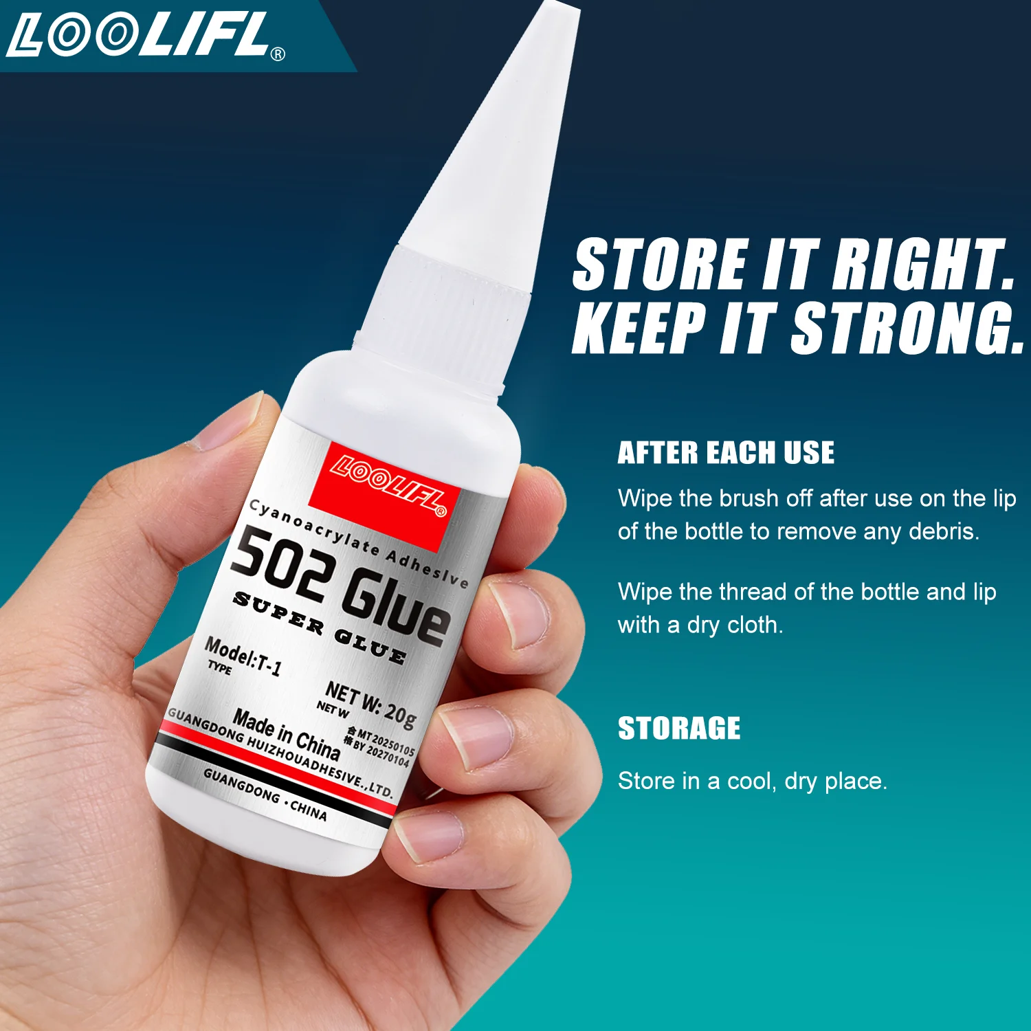502 Super Glue, Strong Adhesive, Instant Bonding Force: 1-5 Per Tube, 20 Grams Each, Fast Bonding, Bonds Surfaces in Seconds. Perfect for Emergency Repairs at Home, in the Workshop, or on the Go. - Image 2