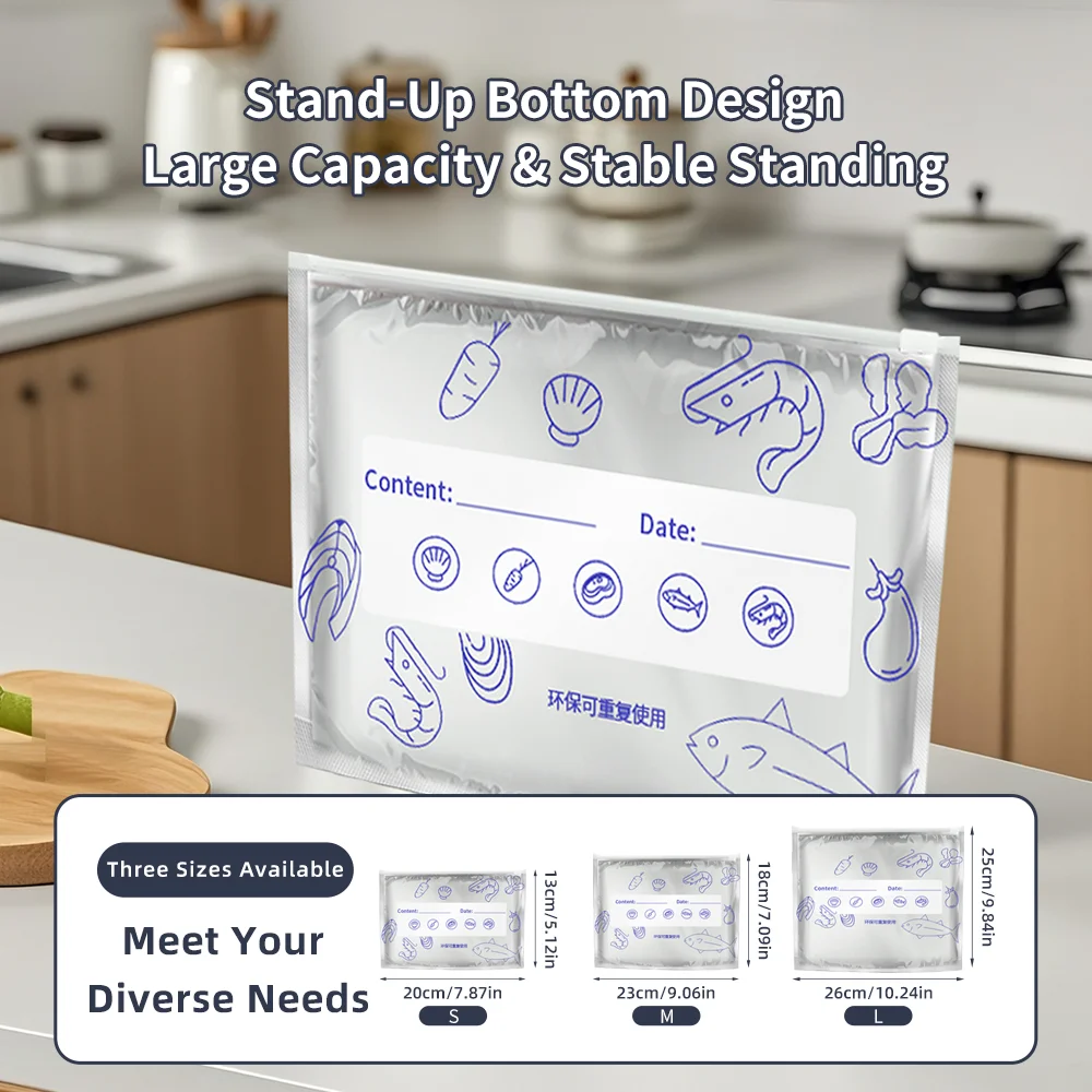 10pcs Food Grade Aluminum Foil Antibacterial Ziplock Bags for Fridge Freezer Meat Veg Storage, Holiday Party Home Use - Image 3