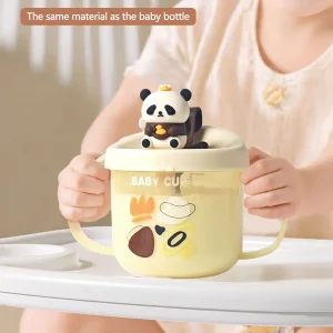 300ML baby panda milk cup, large-capacity breakfast cup, water cup, food-grade PP material, anti-fall, clear scale