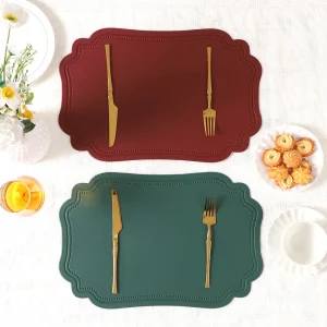 1/6/10PCS Christmas Green Red Gift Placemats Table Mat Tableware Pad PU Leather Non-Slip Square Shape Placemat Soft Bowl Coaster