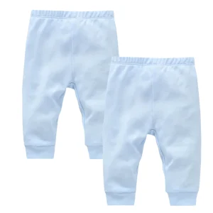 2 Pcs/lot Newborn Baby Boys Girls Long Pants 0-12 Months Solid Blue Design 100% Cotton Infant Trousers