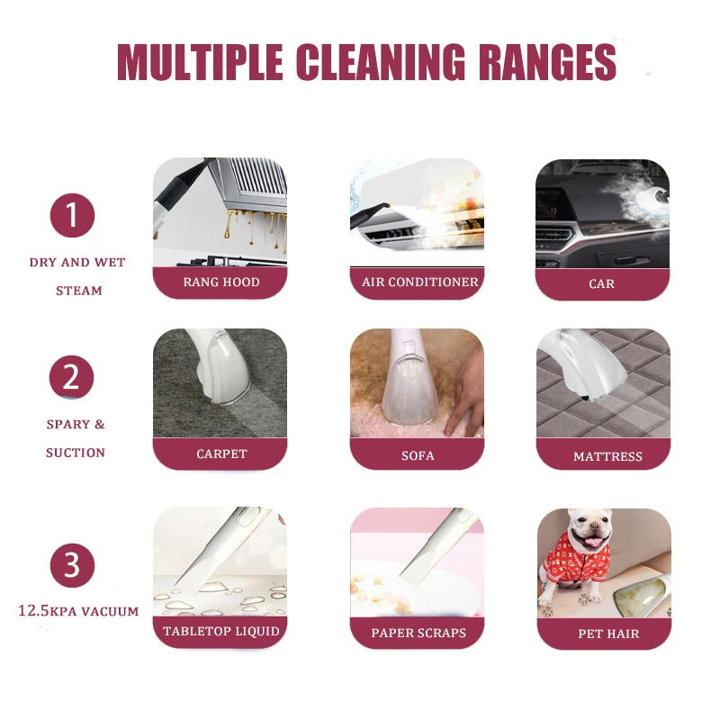 Professional Handheld car steam pressure washer with vacuum steam cleaner for couch carpet home - Image 6