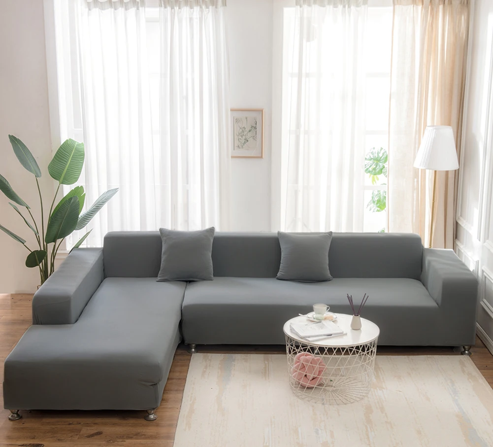 Elastic Sofa Covers Solid Color for Living Room L Shaped Sectional Corner Slipcovers Couch Chair Protector 1/2/3/4 Seater - Image 2