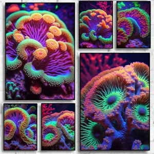 Modern Ocean Life Coral Reef Poster Neon Colorful Sea Animal Canvas Painting Print Wall Art Picture for Living Room Home Decor
