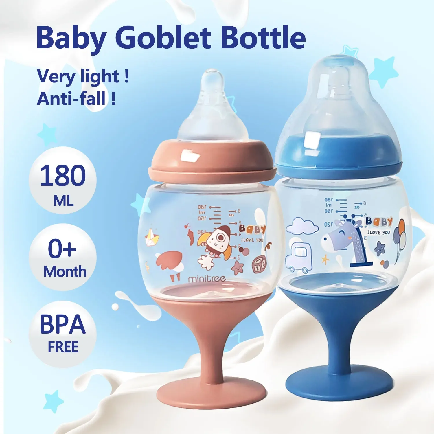 180ML goblet baby bottle, milk cup, baby drinking water, household cup, direct drinking juice, wine bottle, birthday gift - Image 2
