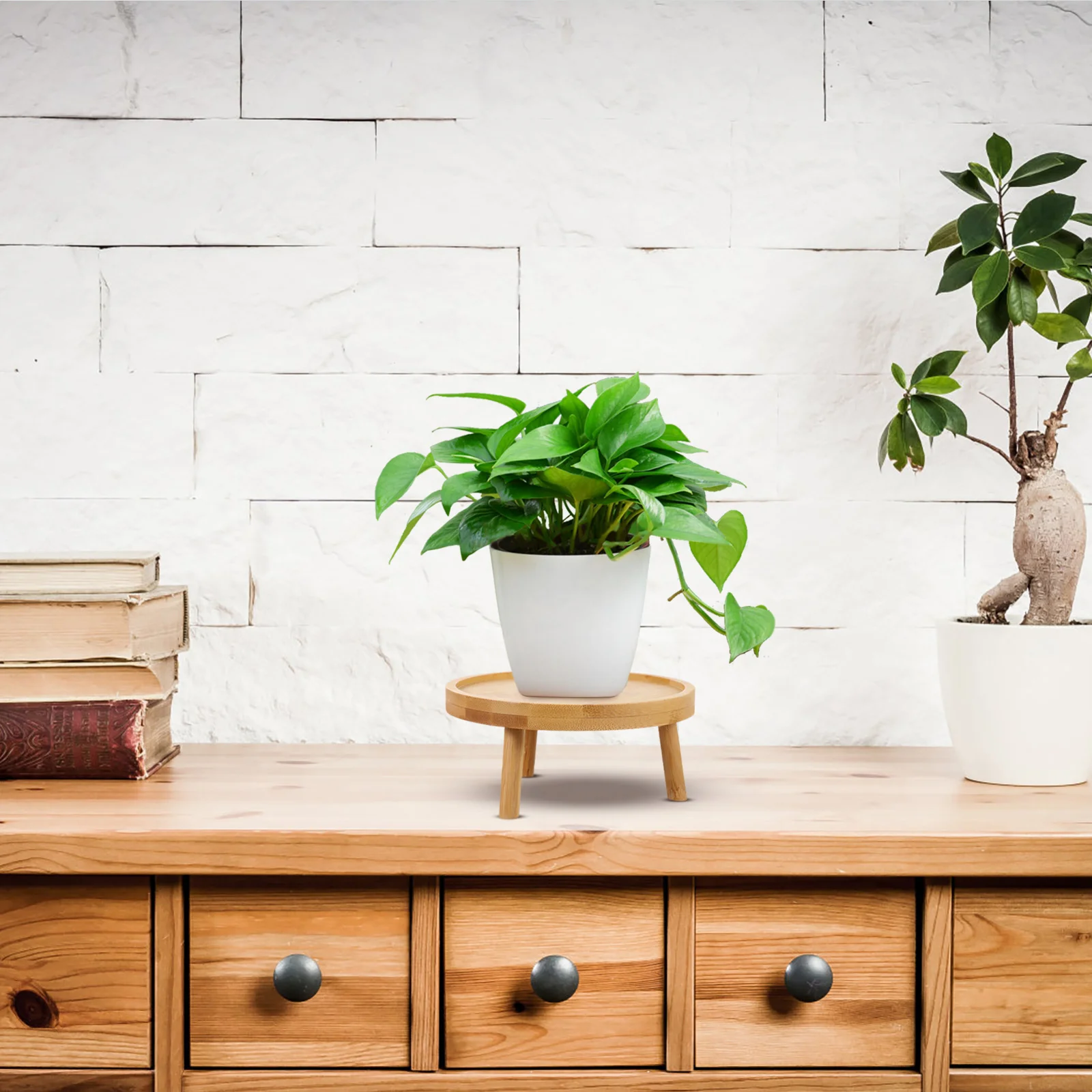 Round Wood Decorative Rack Solid Wood Flower Pots Vintage Indoor Garden Balcony Planter Stands Smooth Modern Planter - Image 4