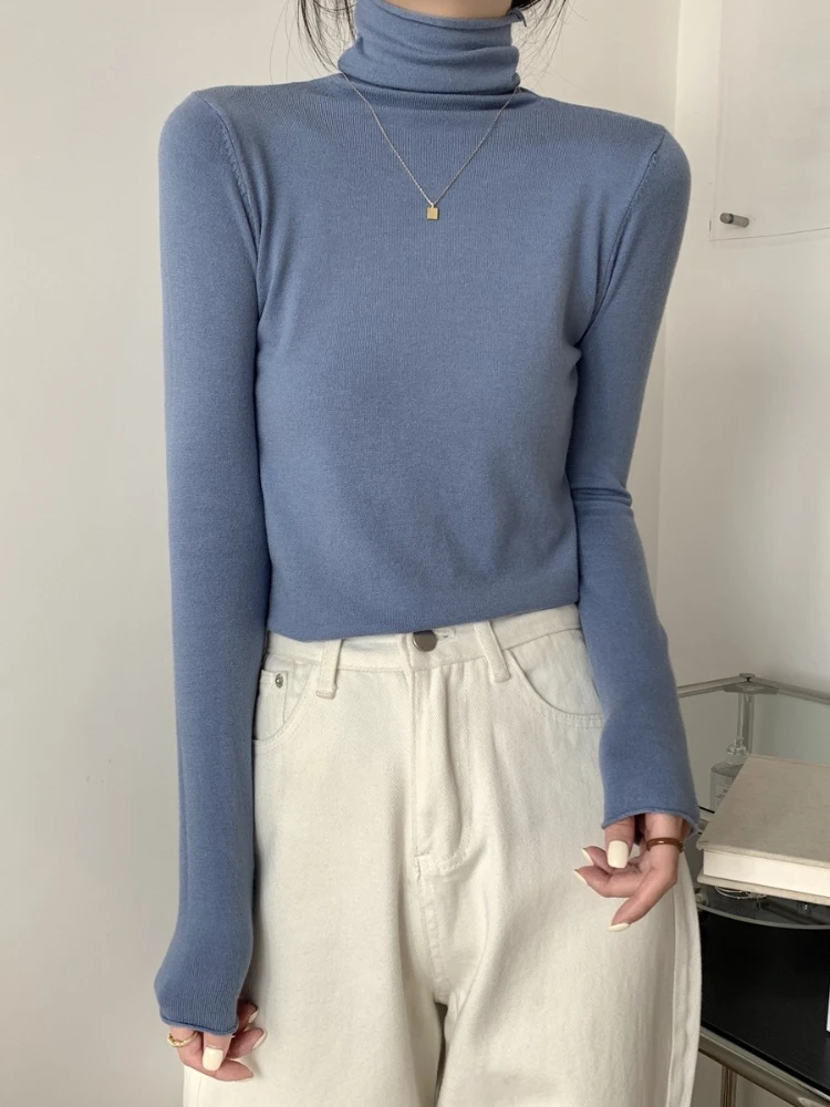 Turtleneck Slim Fit Basic Pullovers Autumn Winter Sweater Fashion Korean Knit Jumper Korean Style Simple Base Layer Tops - Image 3