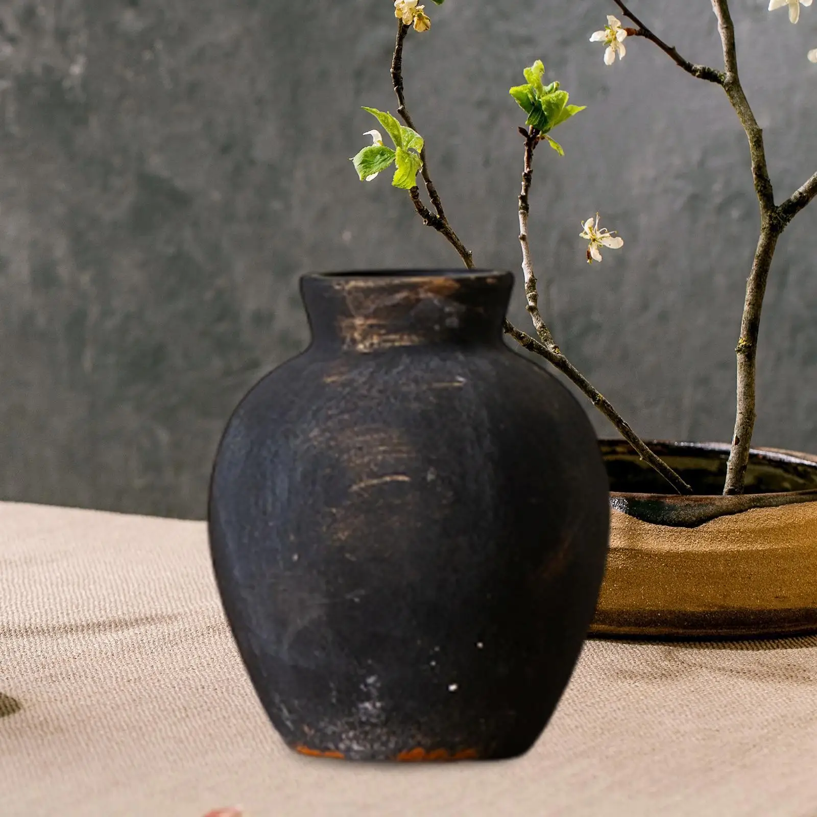 Rustic Ceramic Vase Decorative Wabi Sabi Vase Flowerpot Farmhouse Flower Vase for Entryway Housewarming Living Room Fireplace