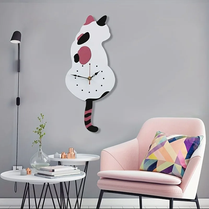 1pc Whimsical Black Cat Pendulum Wall Clock with Moving Tail - Fun and Unique Home Decor for Living Room Office Café and Bedroom - Image 3