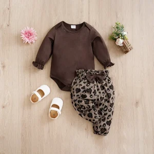 Full Print Leopard Pattern 100%Cotton Newbornbaby clothes Spring and Autumn 0-18Months Boys and Girls BabyLong-Sleeve Romper Set