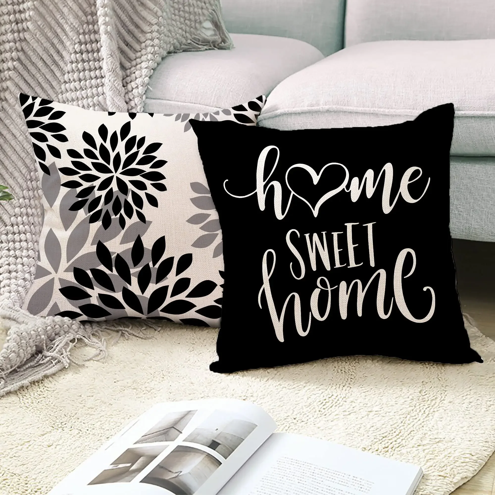 Black and white geometric linen pillowcase sofa cushion cover home decoration can be customized for you 40x40 45x45 50x50 60x60 - Image 3