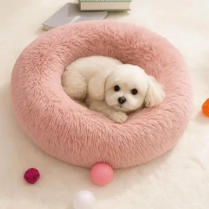 Fluffy Round donuts Dog Bed Sofa Plush Couch for Small cat Soft Cozy Pet Bed Mat in Beige Brown Gray Pink Blue Sizes S to XXXL
