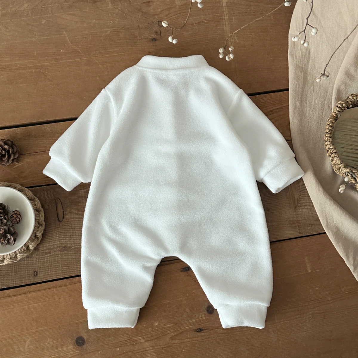 Baby Boys Winter Long Sleeve Bear Embroidery Plush Button Fashion Jumpsuit For Newborn Warm Clothes - Image 2