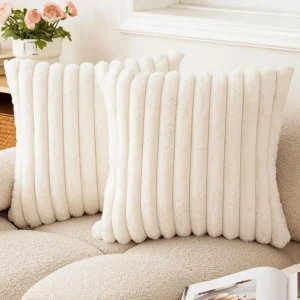 40x40 45x45 Faux Rabbit Fur Square Cushion Cover New Big Thick Striped Super Soft Solid Color Pillow Cover Sofa Decor Pillowcase