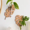1/2 Pcs Leaf Shape Wall Planters Wooden Wall Hanging Plant Pots with Test Tube Vase Indoor Propagation Station Home Garden Decor