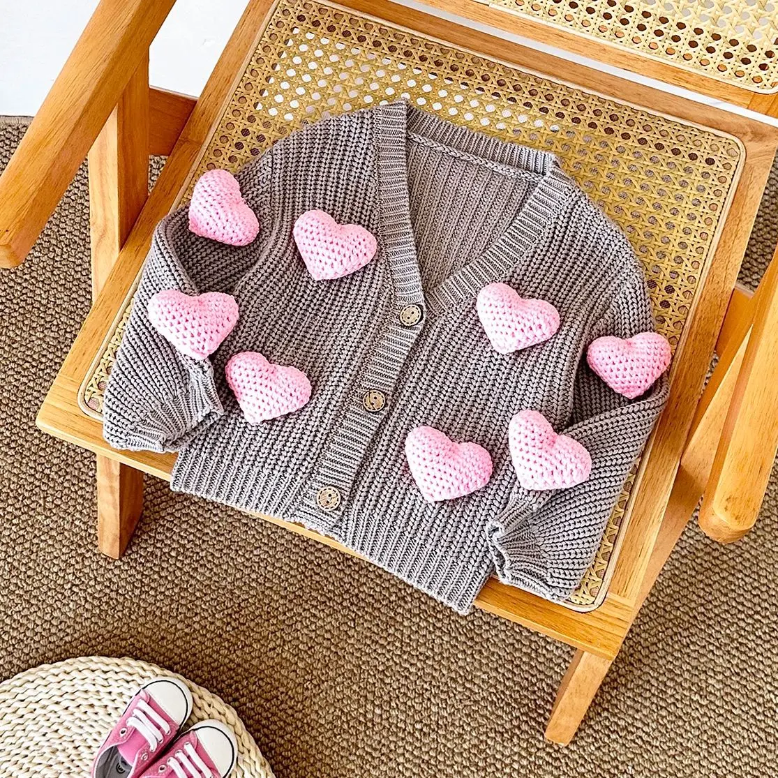 Korean Infant Girls Knit Cardigan Baby Sweaters Autumn Winter 2024 Stylish Sweet Newborn Clothes Woolen Heart Coat Baby Tops - Image 4