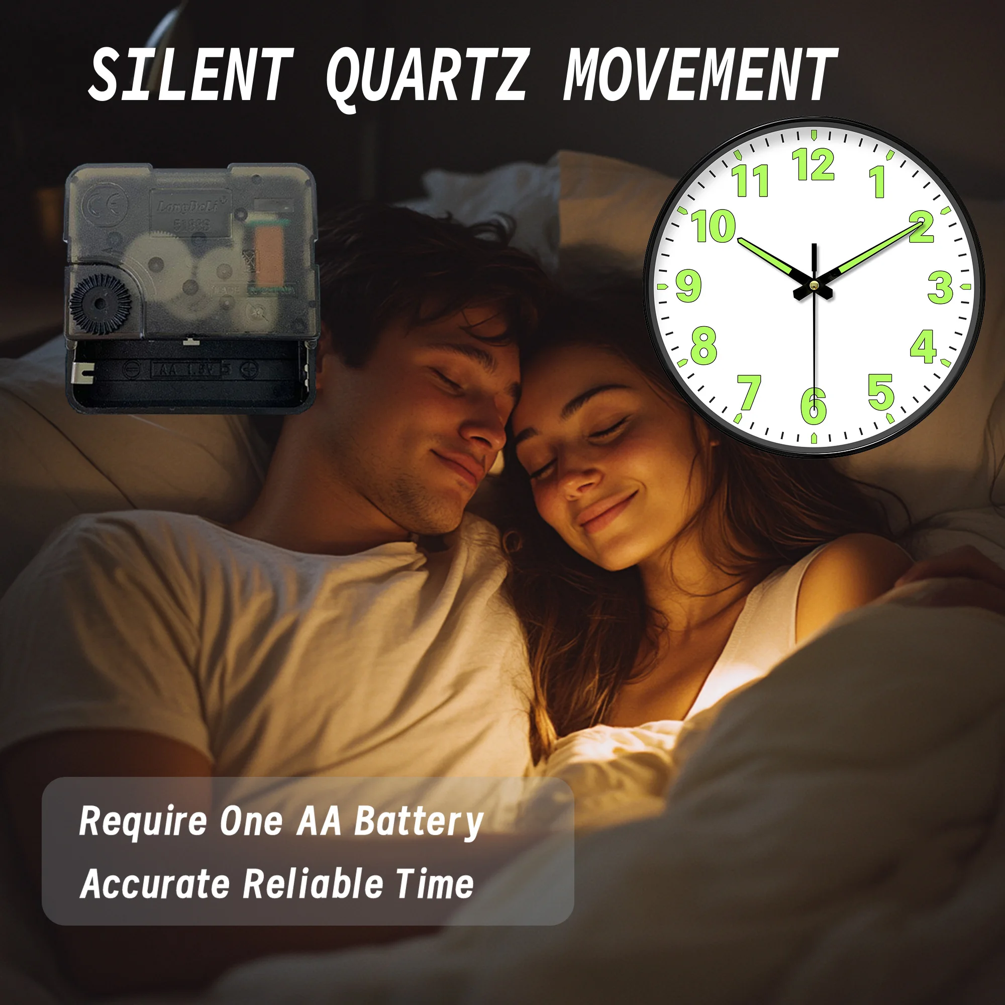 Sleek Luminous Wall Clock Series - Silent Movement, Minimalist Design, and Affordable Elegance with Glowing Green Hands Numbers - Image 5