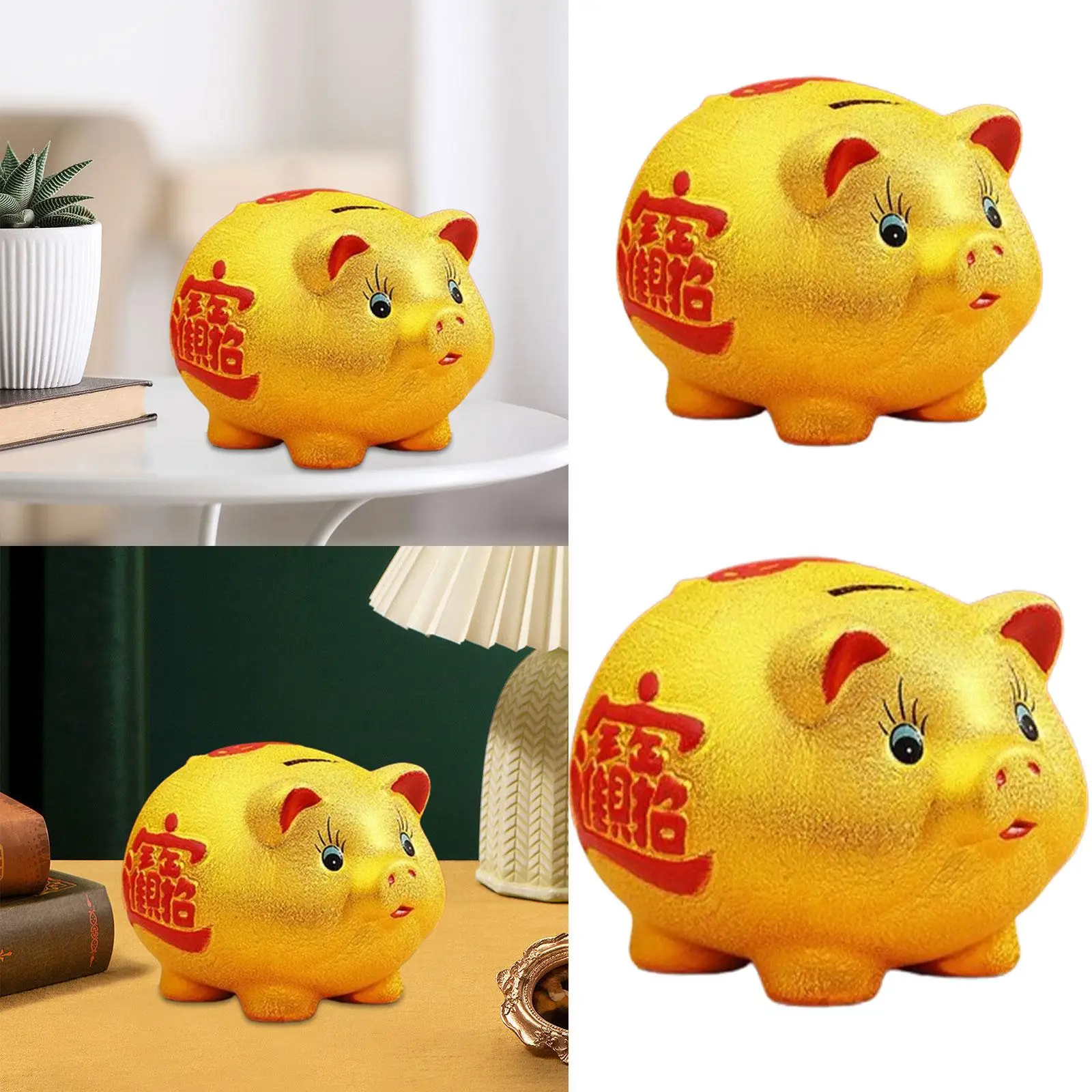 Ceramic Golden Pig Figurine Piggy Bank Table Ornament Adorable Money Box Pig Sculpture for Living Room Lovely Multifunctional