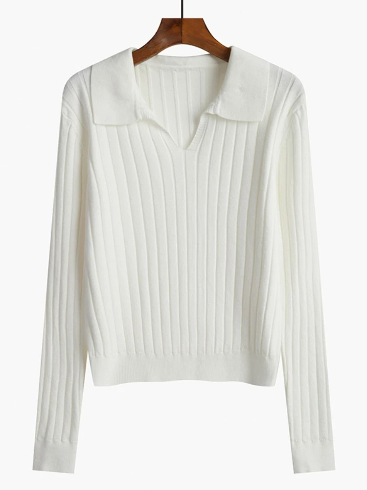 Autumn Winter Long Sleeve Knitted Sweater Women POLO Collar Pullover Female V-neck Elastic Skinny Knit Base Layer Tops Jumpers - Image 4