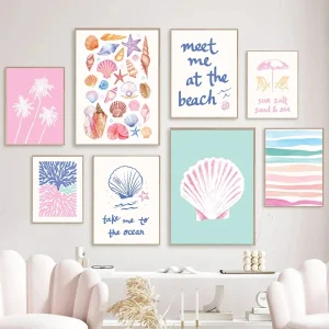 Coastal Gallery Wall Art Summer Sea Art Prints Posters Girly Trendy Beach Seashells Canvas Painting House Bedroom Decor Cuadros