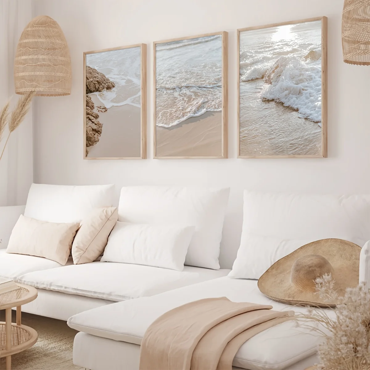 3pcs Set Beach Coastal Reef Canvas Wall Art, Bohemian Waves & Spray Posters, Modern Art Deco Style, Frameless Portrait Orientati - Image 3