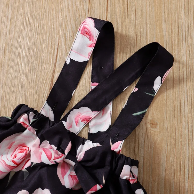 3PCS Baby Girl Dress Set Long Sleeves Bodysuit+Rose Floral Suspender Skirt+Headband Fashion Outfits for Toddlers 0-18 Months - Image 3