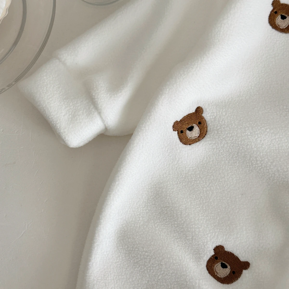 Baby Boys Winter Long Sleeve Bear Embroidery Plush Button Fashion Jumpsuit For Newborn Warm Clothes - Image 6