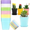 12pcs 7cm Plastic Square Pots with Trays, Drainage Holes, Multi-Color Succulent Flower Nursery Pot, Indoor/Outdoor Desktop JXB