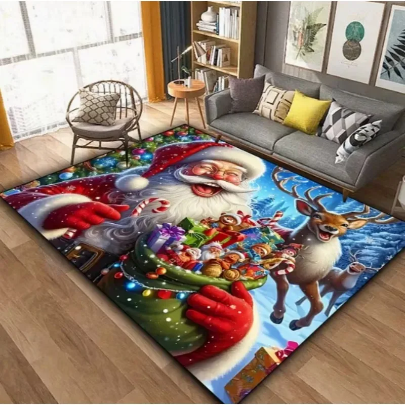 Christmas Theme Santa Claus Full Moon Night Mat Living Room Coffee Table Bedroom Door Mat Game Room Garden and Courtyard Carpet - Image 2