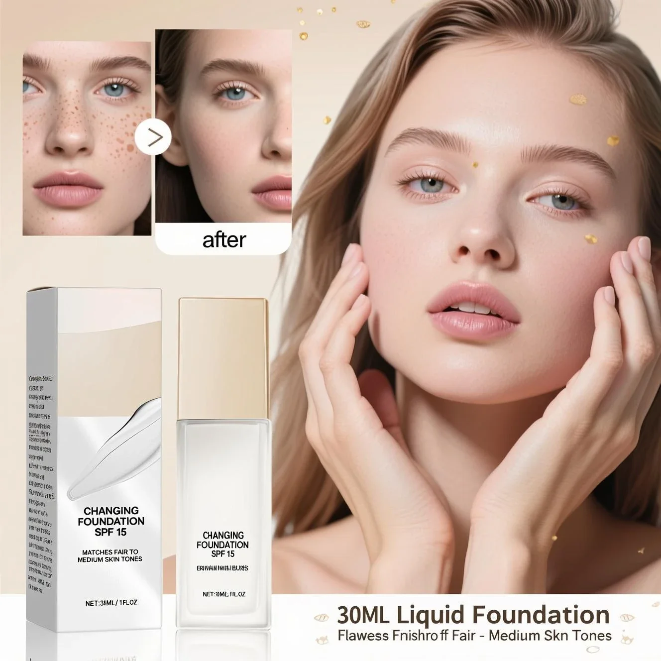 SPF15 Lightweight Foundation with Hyaluronic Acid A hydrating liquid makeup that offers natural coverage for fair to medium skin