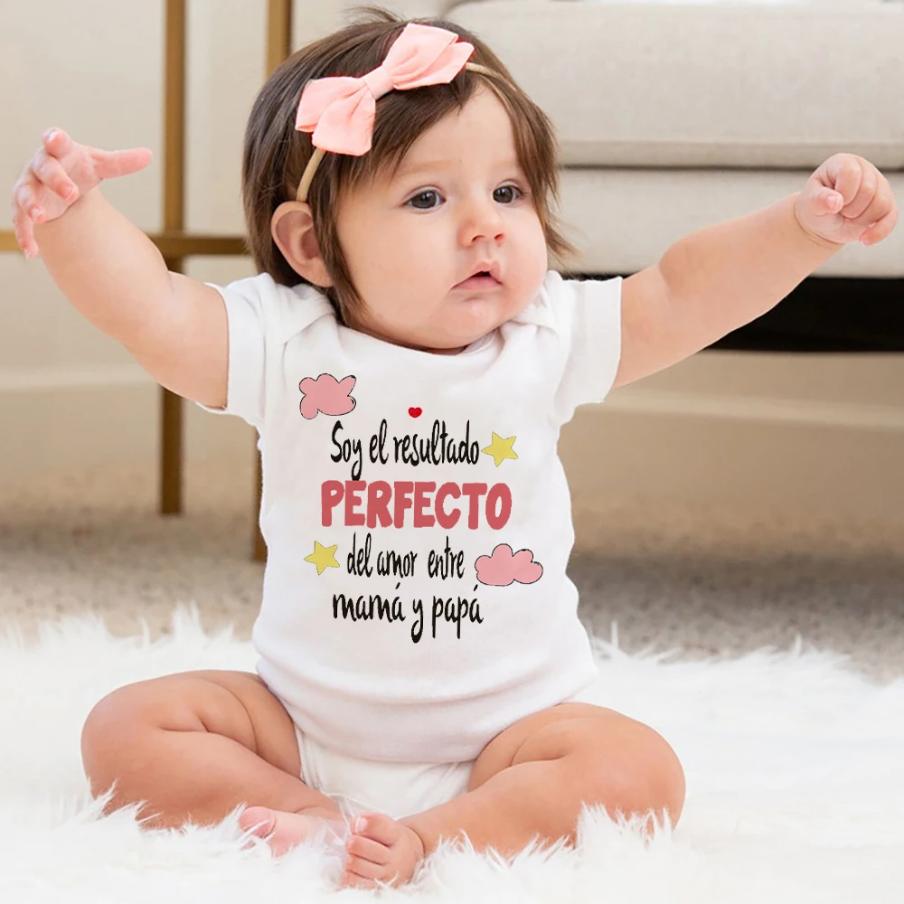 I Am The Perfect Result of The Love Between Mom and Dad Baby Romper Spanish Print Infant Bodysuit Newborn Short Sleeve Jumpsuit