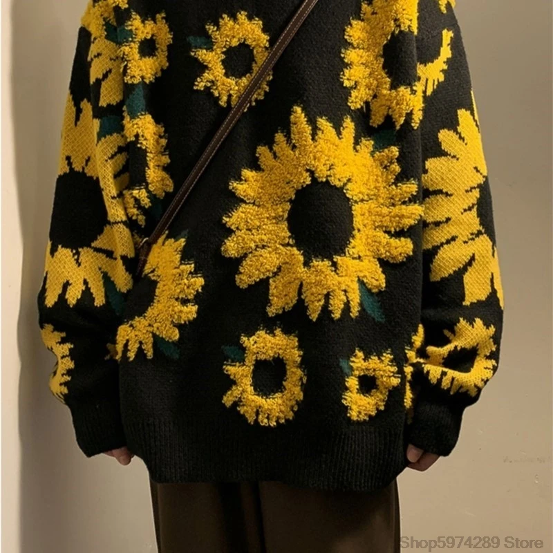 2024 Sweater Winter Sunflower Warm Baggy Fashion Male O-Neck big Pullovers Sweater Men Loose Casual Sweater Thick Knitted Unisex - Image 6