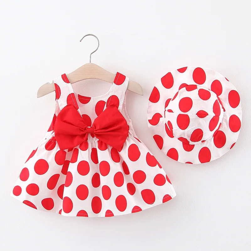 0-4 Y baby Vestidos summer seaside vacation children's dress floral sleeveless bow girl princess dress+hat Clothes - Image 3