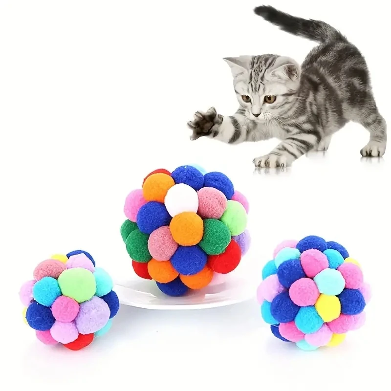 1/3PCS Cat Toys Cat Plush Ball Toy Pet Elastic Bell Ball Self Hi Ball Playing Cat Colorful Woolen Ball - Image 5