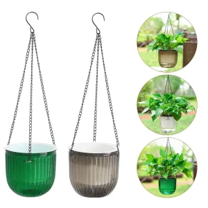 Self Watering Hanging Planters Indoor Flower Pot Outdoor Hanging Basket Plant Hanger with 3Hooks Drainage Hole Home Garden Decor