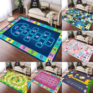 Kids Educational Area Rug Colorful Alphabet Number Cartoon Animal Patterns Soft Decorative Carpet For Children's Room Playroom