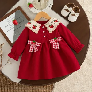 Girls' Dresses Spring/Fall Fruit-Print Cotton Long-Sleeve Girls Dresses Cute Plaid Baby Dresses Baby Girl Clothing