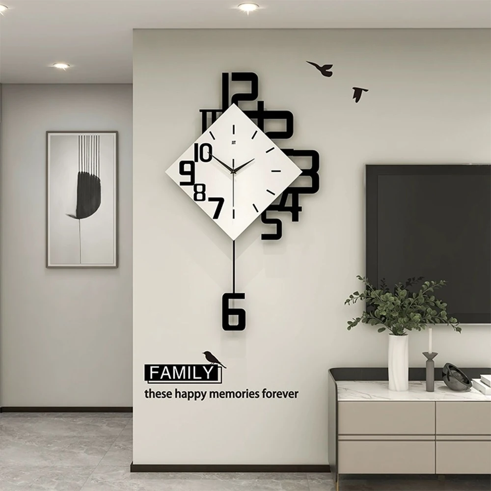 Modern Simple Wall Clock with Pendulum Wall Clock Without Ticking Noises Battery Operated for Living Room Bedroom Kitchen Deco - Image 3