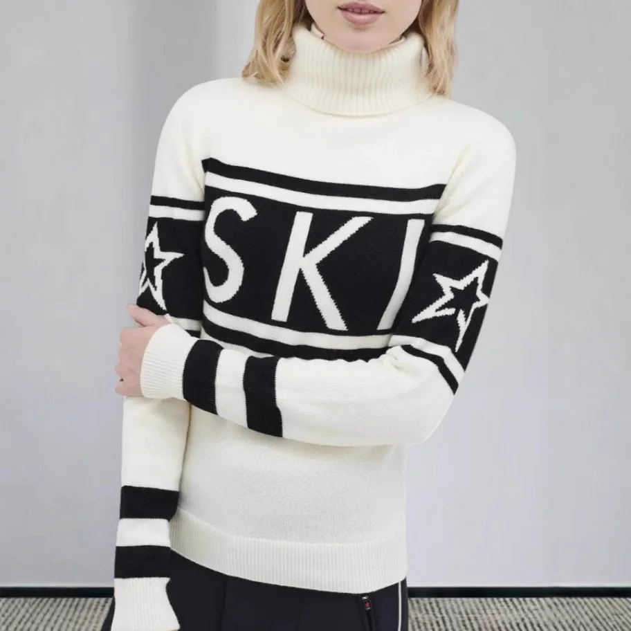 Woman Clothes Sweater American Style New Slim Fit Star Letter Print. Collar Sweater Fashionable And Elegant Style Foreign Trade - Image 3