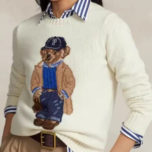 New 2024 Autumn Winter Pullover Sweater Women Cashmere Knitwear Tops Bear Print Warm Pullovers Korean Fashion Chic Woman Clothes