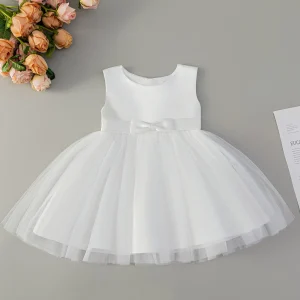 White Latest Garments for Baby Girls' Sleeveless Gown Designs Party Wear Frocks