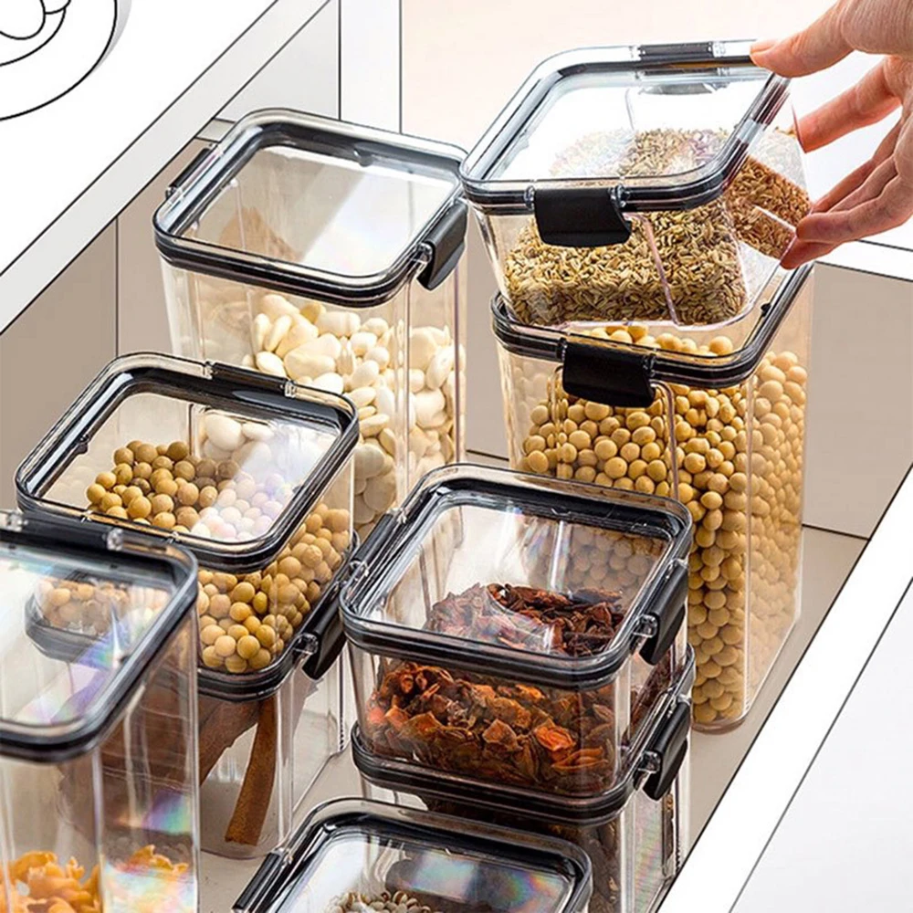 1-4PCS Sealed Jars Kitchen Organizer Grain Storage Boxes Large Capacity Sealed Container Seasoning Jars Set Fresh-keeping Tank - Image 3