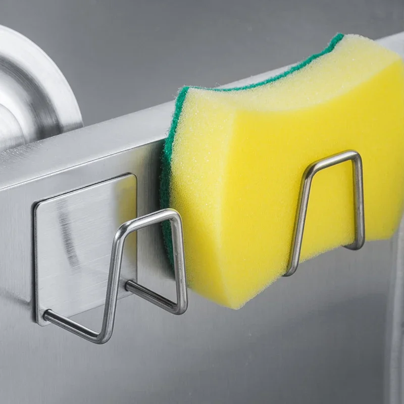 Kitchen Sink Sponge Rack Stainless Steel Drain Storage Holder Self Adhesive Wire Ball Rag Brush Drying Organizer Sink Wall Hooks - Image 3